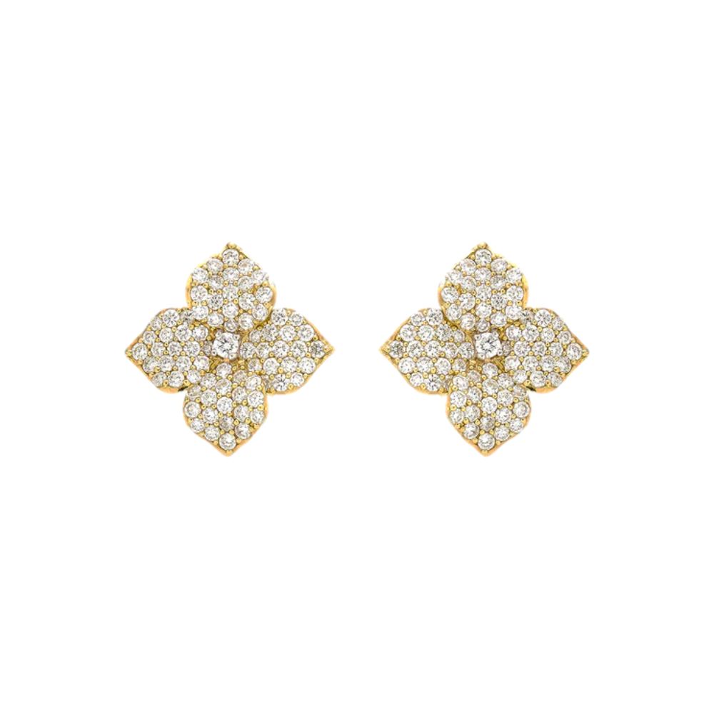 Piranesi 18k Yellow Gold Fiore Small White Diamond Flower Earrings